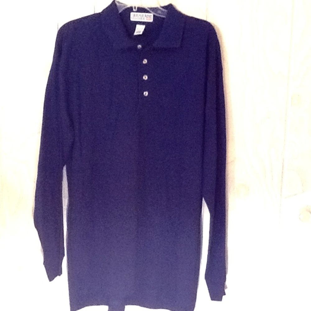 Express Mark Navy Collared Henley Long Sleeve Polo Shirt Large